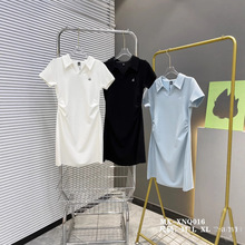 青岛韩国alo class连衣裙女polo领刺绣标捏褶百搭高质感修身翻领