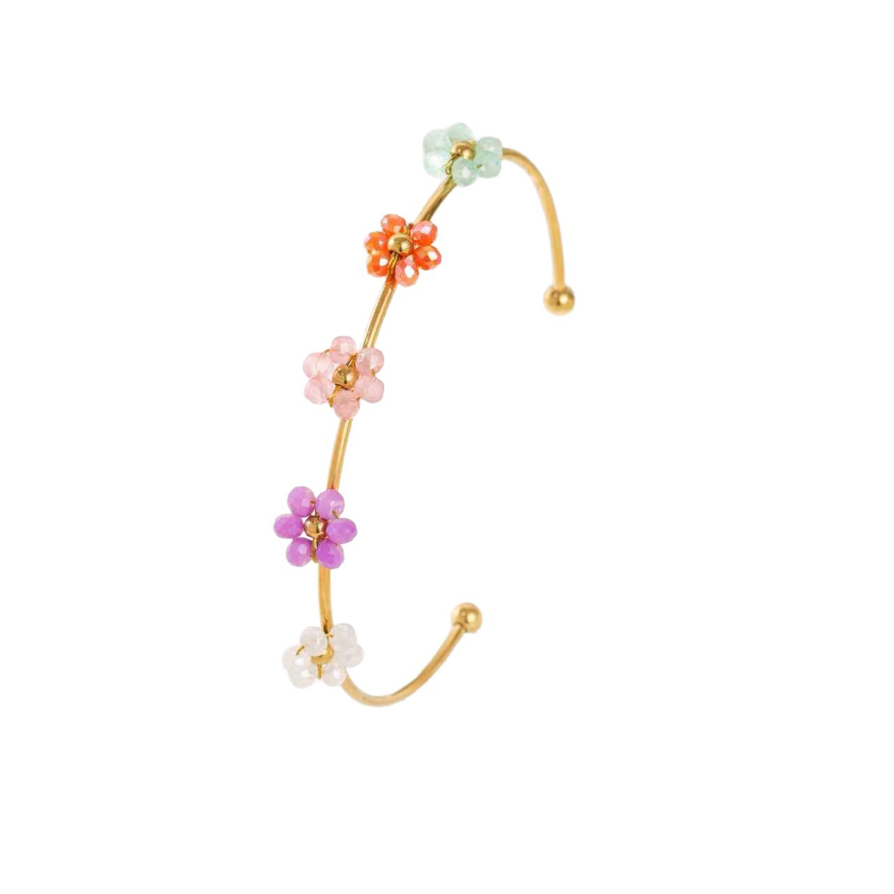 Europa y los Estados Unidos transfronterizos pulseras de acero de titanio no se desvanecen abertura de acero inoxidable flores lindas mujeres lujosas joyas de mano de alta calidad