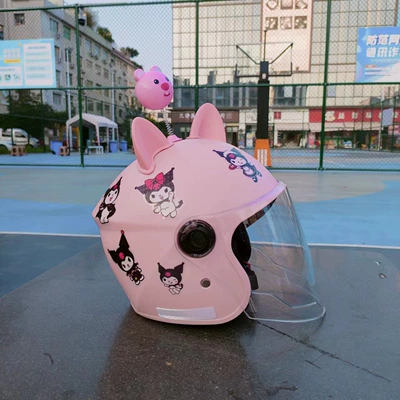 Motosiklet kaskı (dəbilqə) for Men and Women, All-season - pink-kurome-transparent-long-mirror-pink-cat-ears-pink-beaver