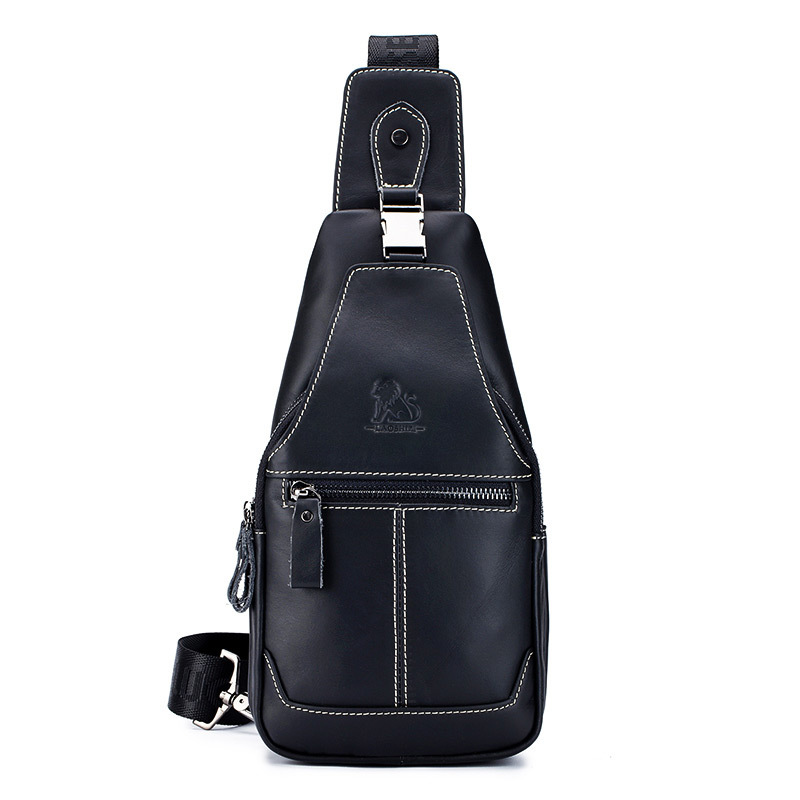 Bolsa de pecho de cuero para hombre primera capa de piel de vaca bolsa de pecho retro estilo casual bolsa de hombro bolsa de cuero de gran capacidad
