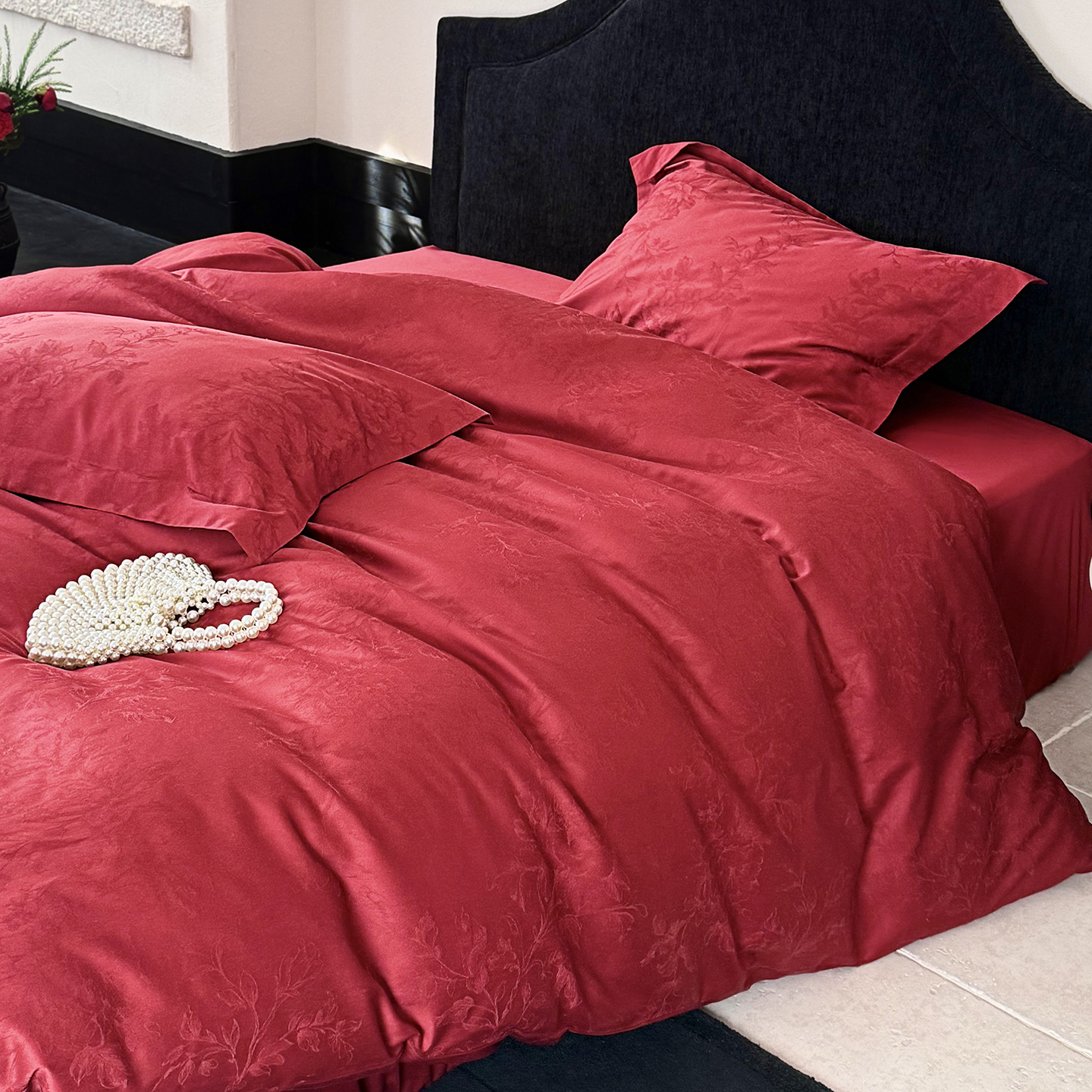 ¡Flor Shadow Shake! 100S algodón largo cuatro piezas de algodón bordado cubierta de edredón de algodón cuadrangular cubierta de almohada cuatro estaciones desnuda para dormir