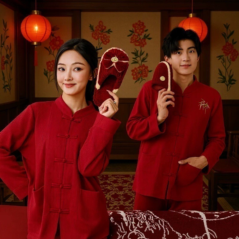 Зимние свадебные тапочки пара теплая и праздничная красная пара в помещении