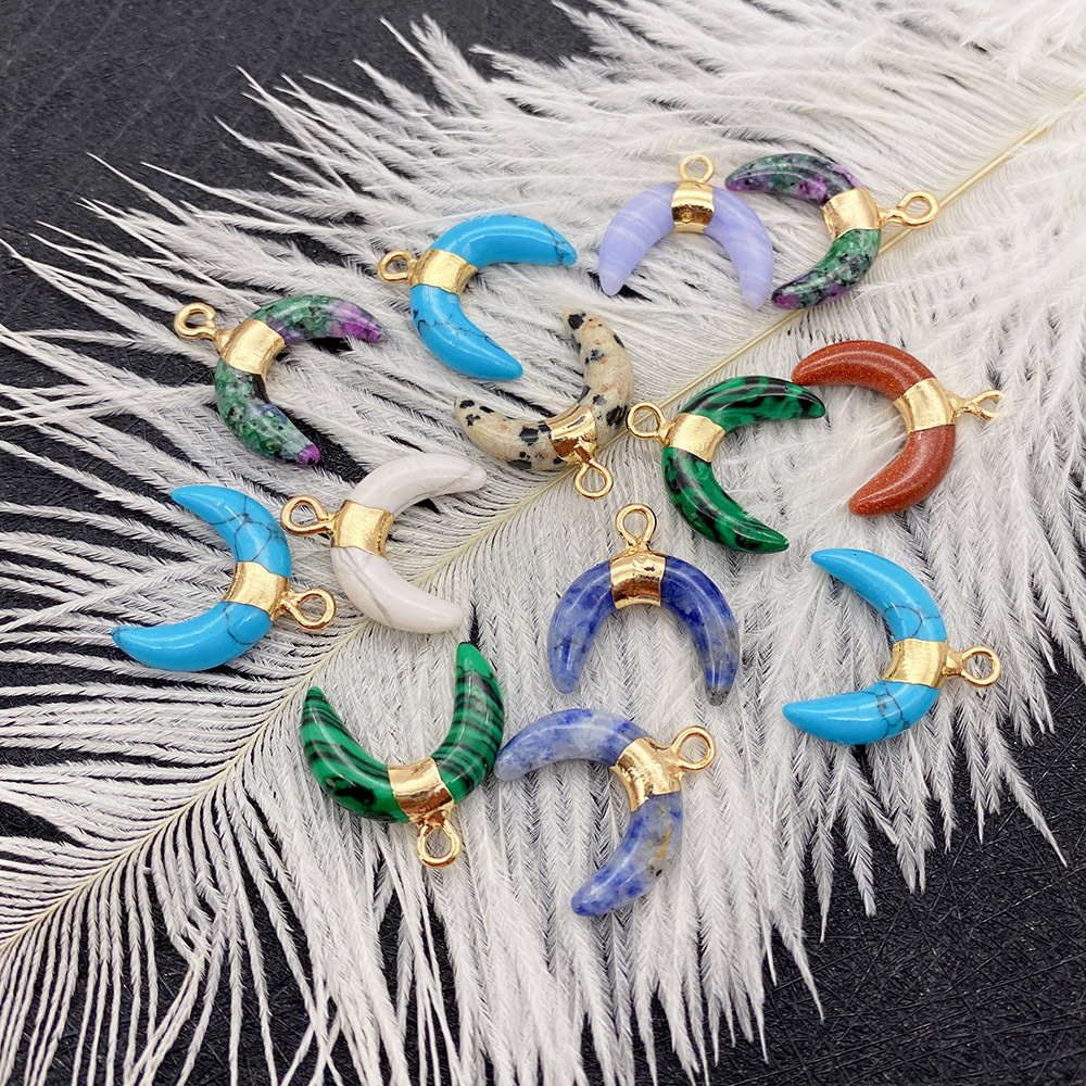 Pendant Jewelry Making Type 1 Piece Natural Stone Natural Stone December Birthstone Turquoise Spot Moon Pendant Pendants Jewelry Accessories
