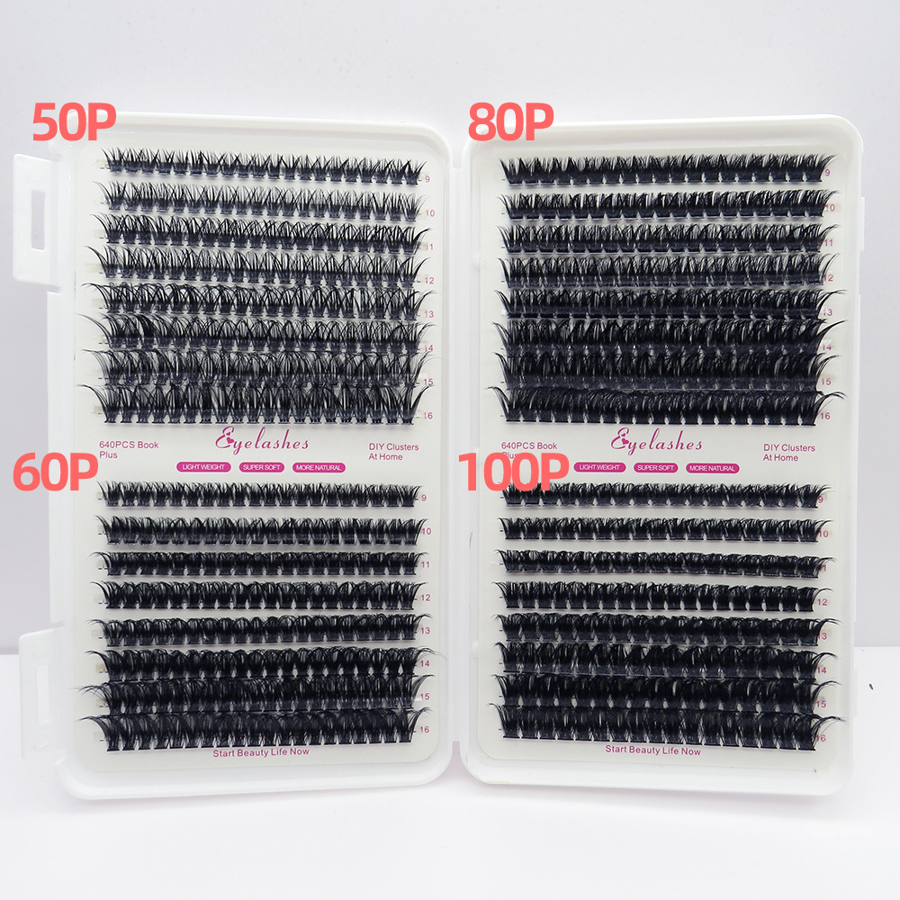 Amazon Cross-border termofusible 30D/40D pestañas postizas 32 filas libro de pestañas D injerto curvado segmento cabello grueso mixto