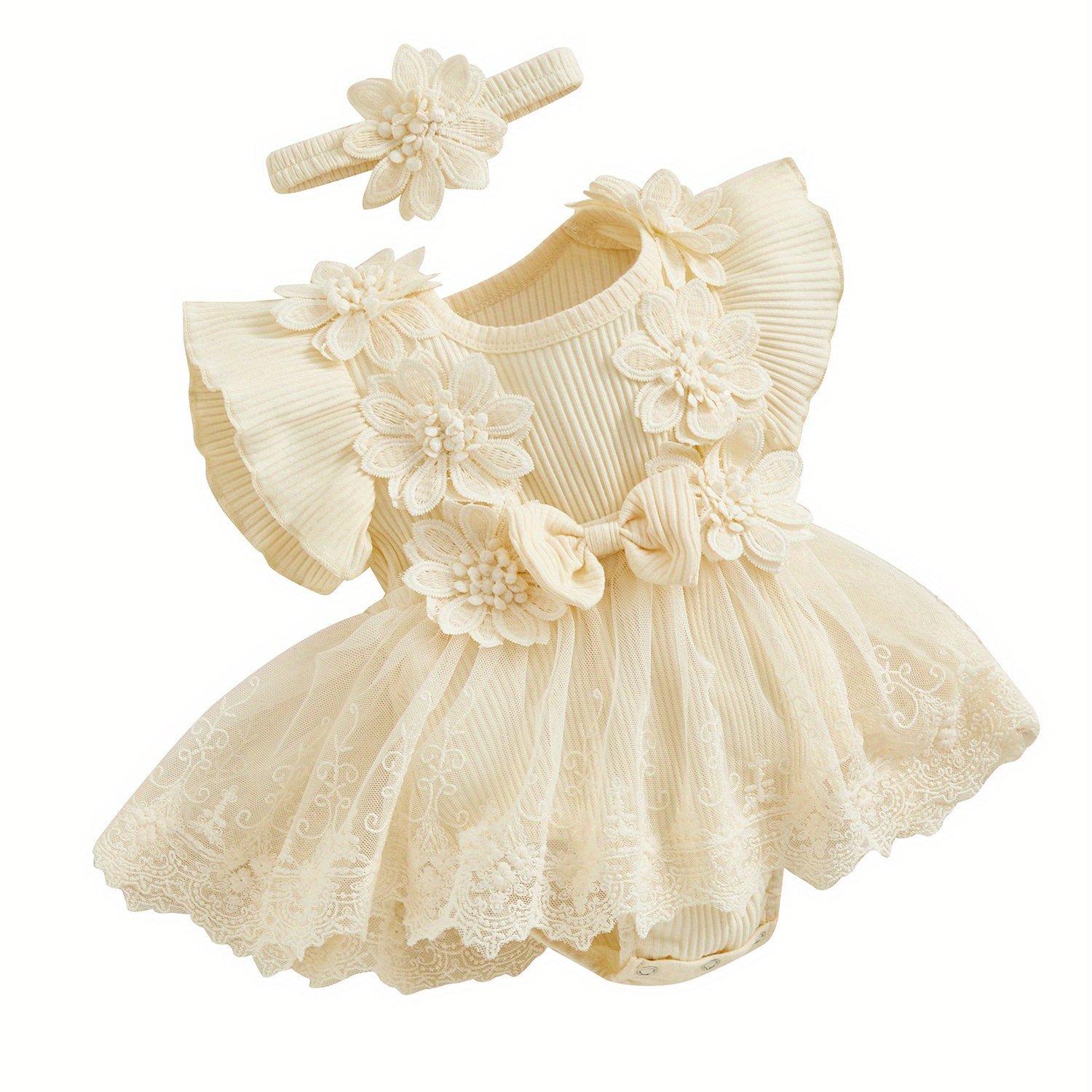 Baby Girl 2pcs Outfits Mesh Lace Patchwork Ruffle Romper transfronterizo