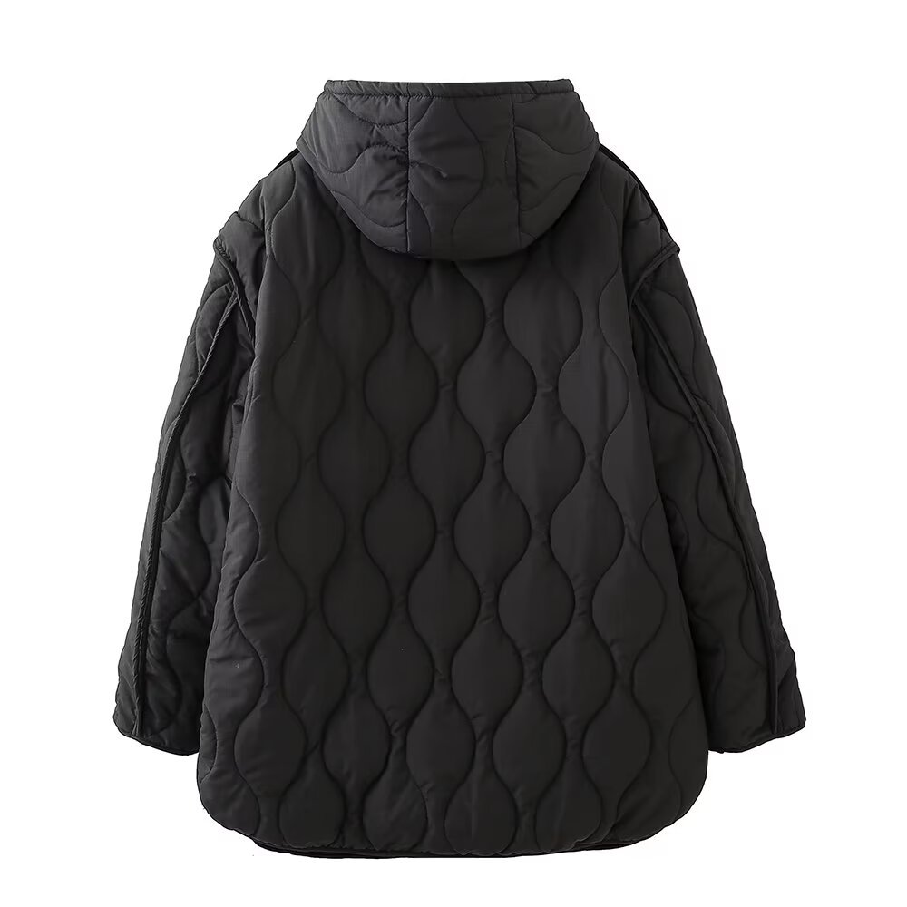 Women's clothing 2024 autumn and winter new hooded diamond grid warm jacket_voghion.com