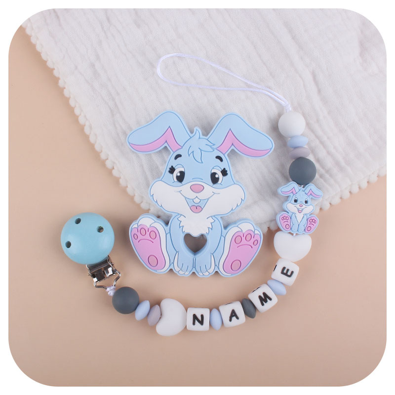 Nuevo bebé suministros chupete cadena DIY bebé nombre silicona teether conejo teether traje