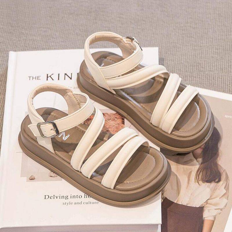 Girls' Shoes Sandals 2024 Summer New Children's Shoes Soft Sole Internet Celebrity Girls Roman Sandals Summer Style Medium and Large Children