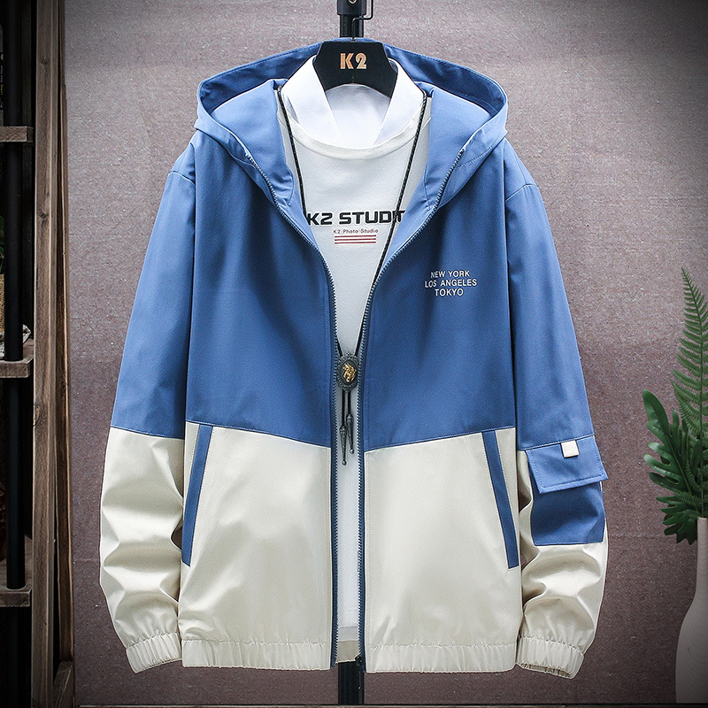 Chaqueta transfronteriza de primavera y otoño de estilo coreano de moda slim-fit chaqueta a juego de color de estilo coreano chaqueta con capucha para niños de moda al por mayor