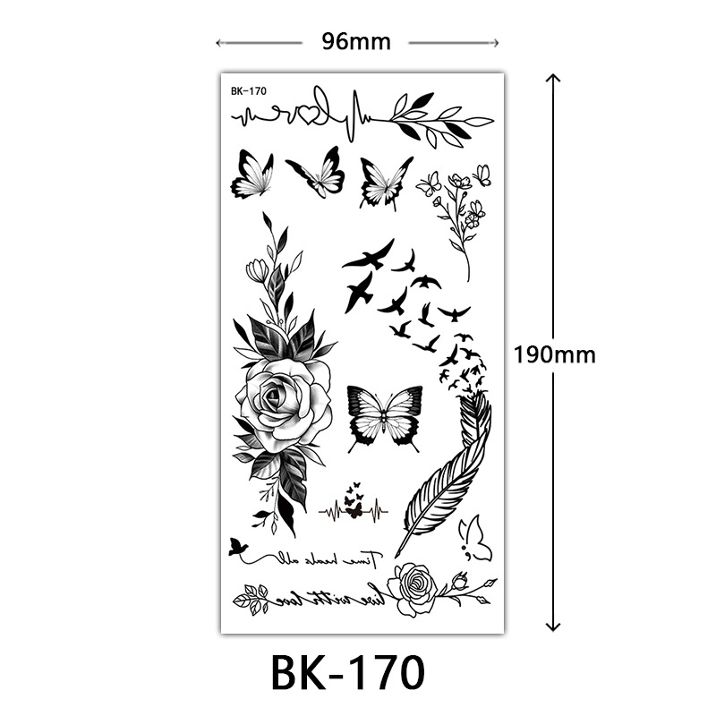 Tatuaje Temporal de Flores Boceto de Papel de Transferencia al Agua, Impresión por Transferencia de Agua, para Cuerpo image 176