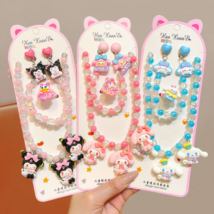 2025 New Girls Cartoon Necklace Set Princess Style Children's Pearl Pendant Fairy Accessories Wholesale Hot Style