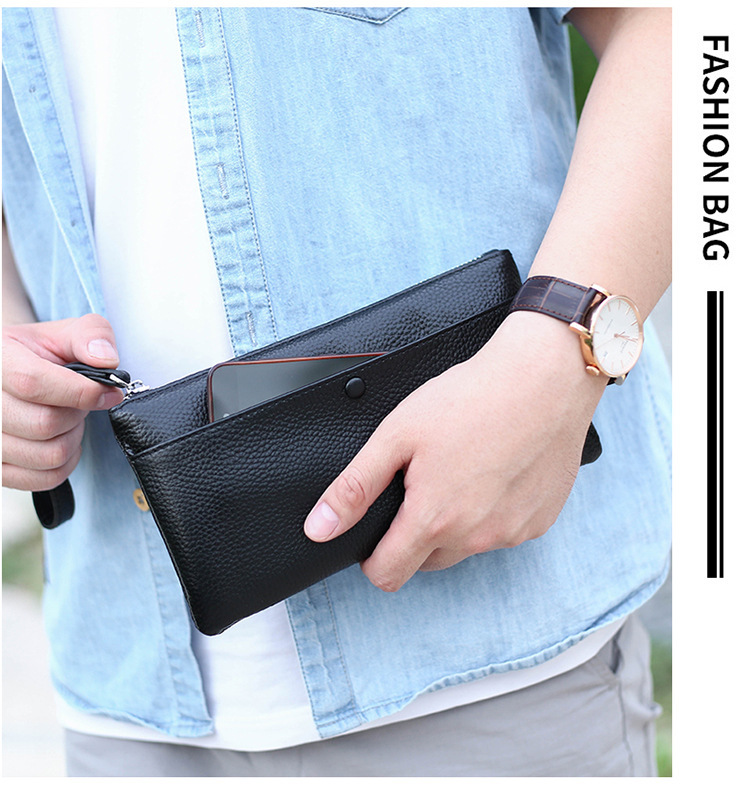 Men's Leather Clutch Bag Multi Compartment Mobile Phone Holder_voghion.com