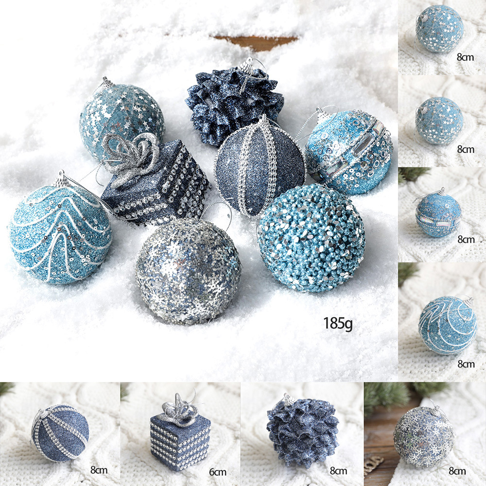 Decoraciones navideñas Bola de Navidad Cielo Azul Bola de espuma Bola de lentejuelas Árbol de Navidad Colgante Lazo