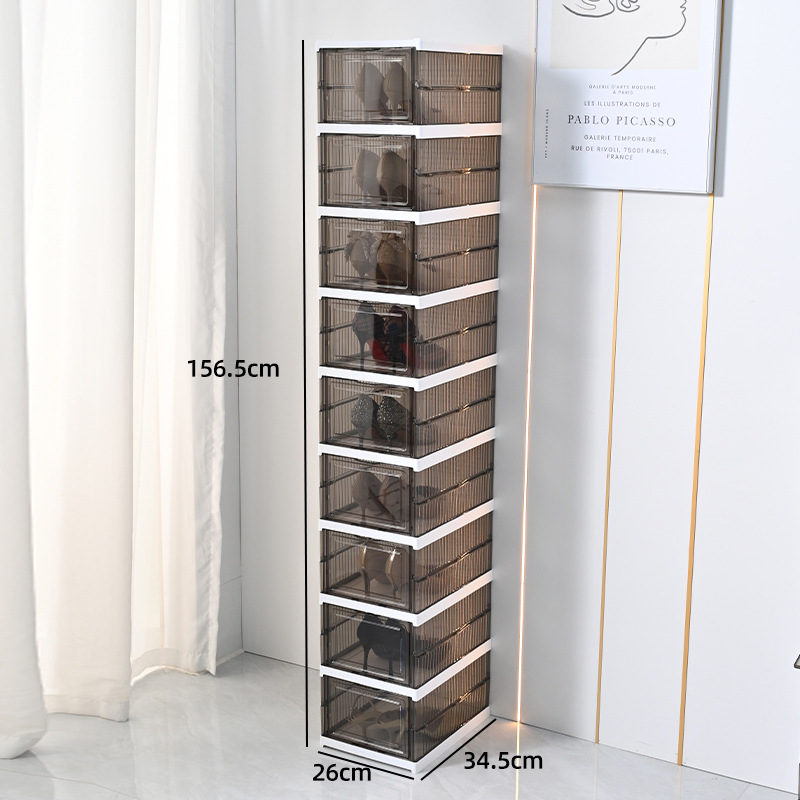Caja de zapatos plegable sin instalación, caja de almacenamiento de zapatero de una pieza engrosada, armario de zapatos simple a prueba de polvo de plástico, armario de zapatos transparente de pared