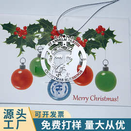 厂家定制圣诞节金属吊饰 镜面不锈钢腐蚀吊坠 圣诞老人咬板镂空