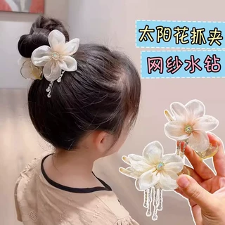 花朵流苏发夹优雅丸子头盘发抓夹高马尾气质发卡韩版吊坠夹子新款