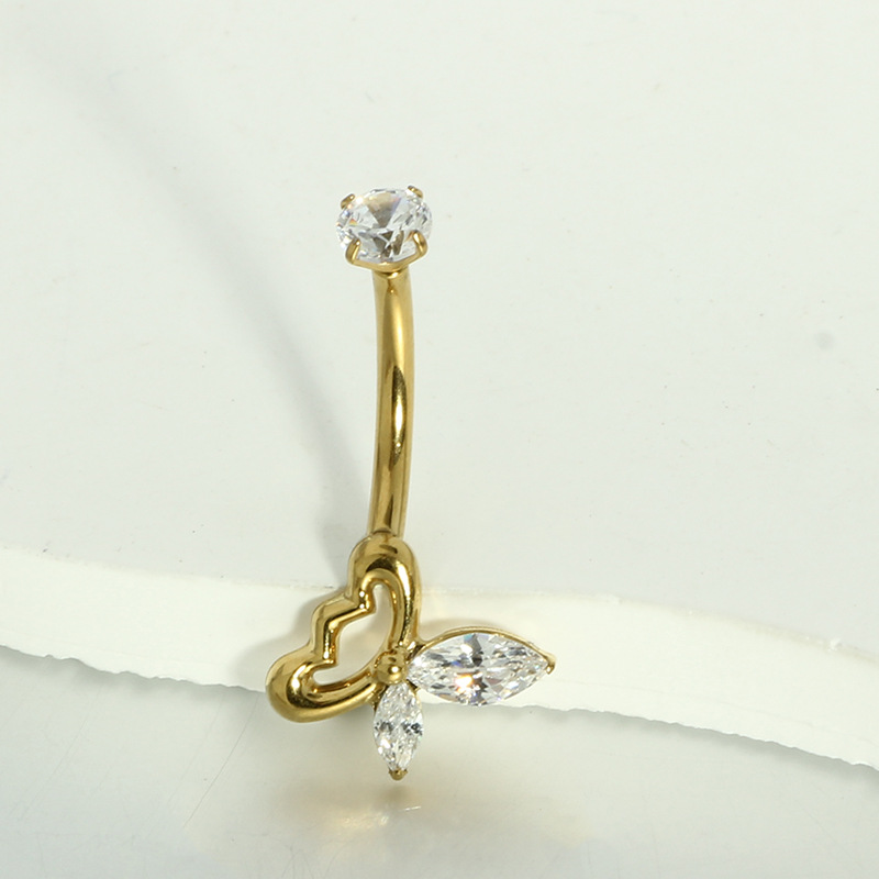 G23 Titanium Silver Butterfly CZ Navel Ring - Round Zircon Belly Button Piercing Jewelry Wholesale detail image 9