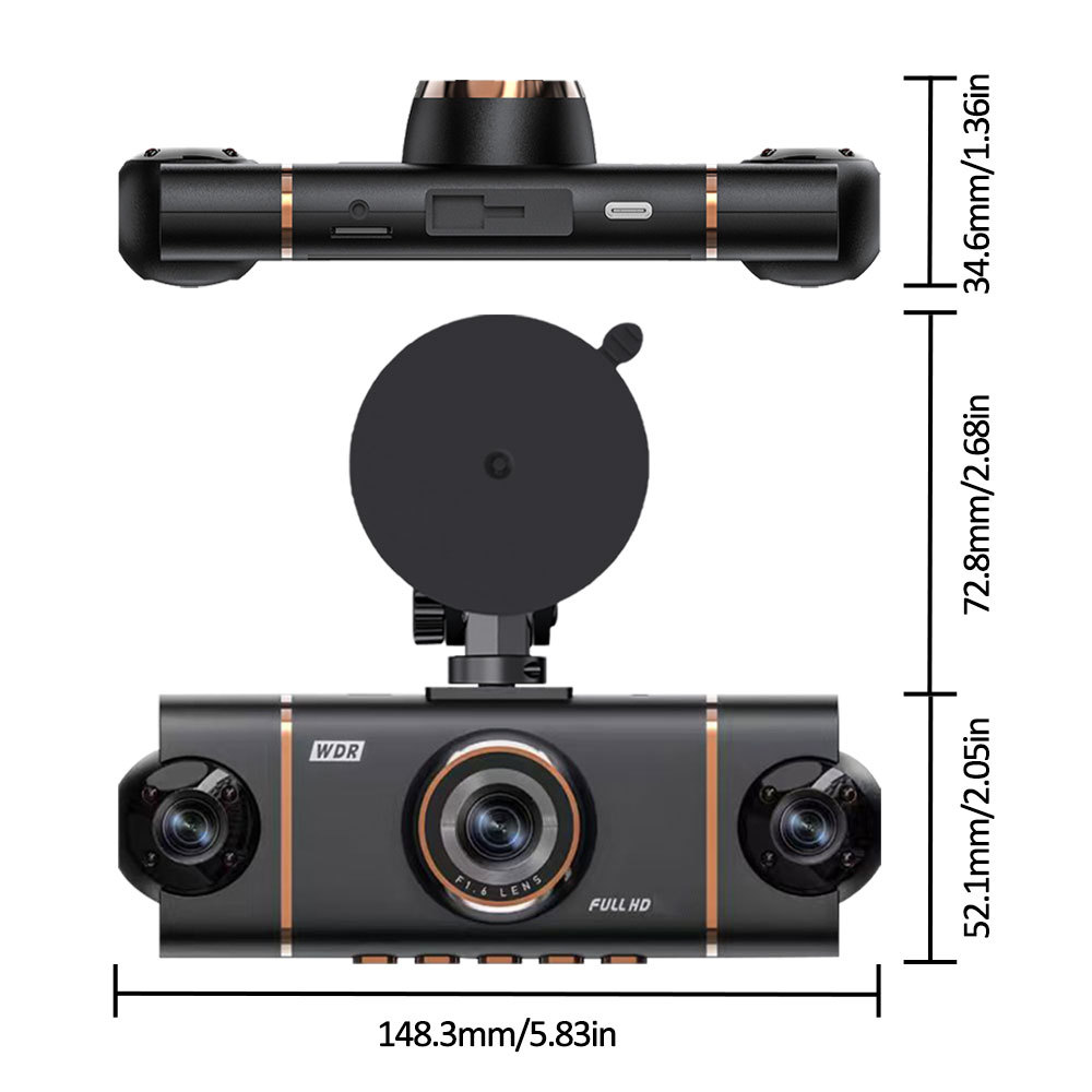 Cross-Border Hot Selling 1080P Four-Lens Driving Recorder, Four-Way Simultaneous Display and Recording, Wifi Infrared Night Vision Ultra-Thin Model