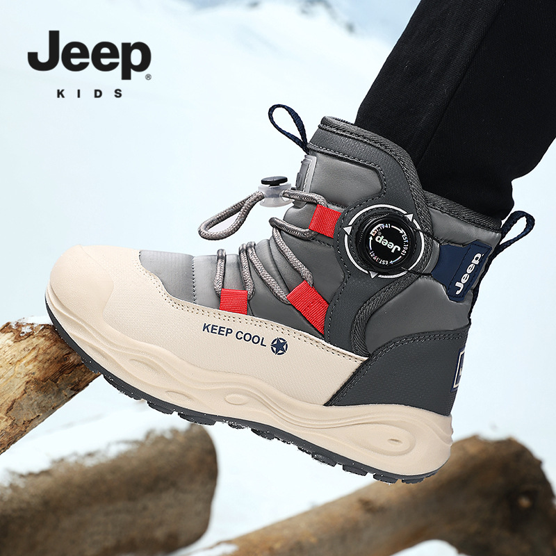 Jeep Boys' Snow Boots 2026 Winter New Model Children's Rotary Buckle Large Cotton Shoes Winter Style Northeast Outdoor Girls' Boots