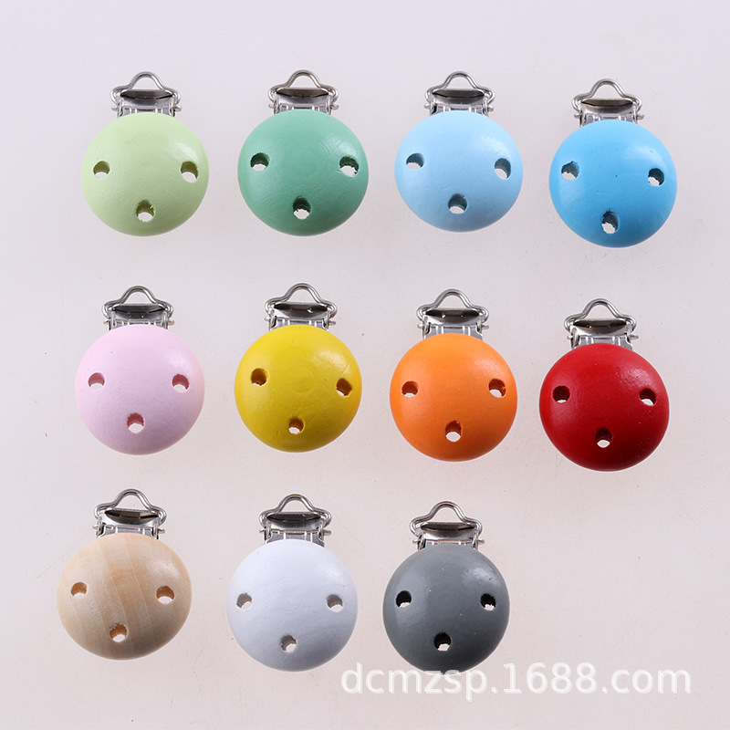 Colorful lotus wood pacifier clip