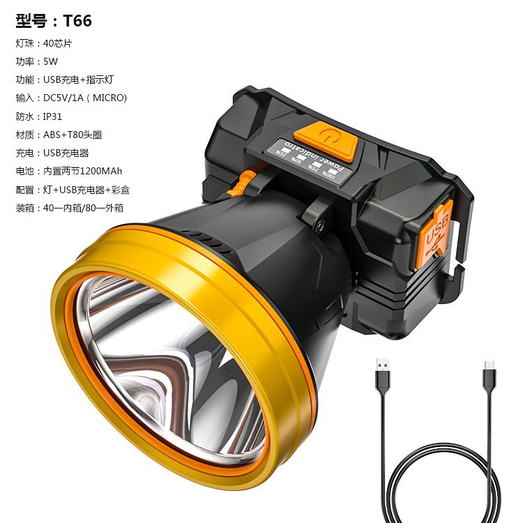 Faro de inducción de carga TYPE-C transfronteriza lámpara de minero al aire libre lámpara de camping faro Copa incorporado faro de luz fuerte al por mayor
