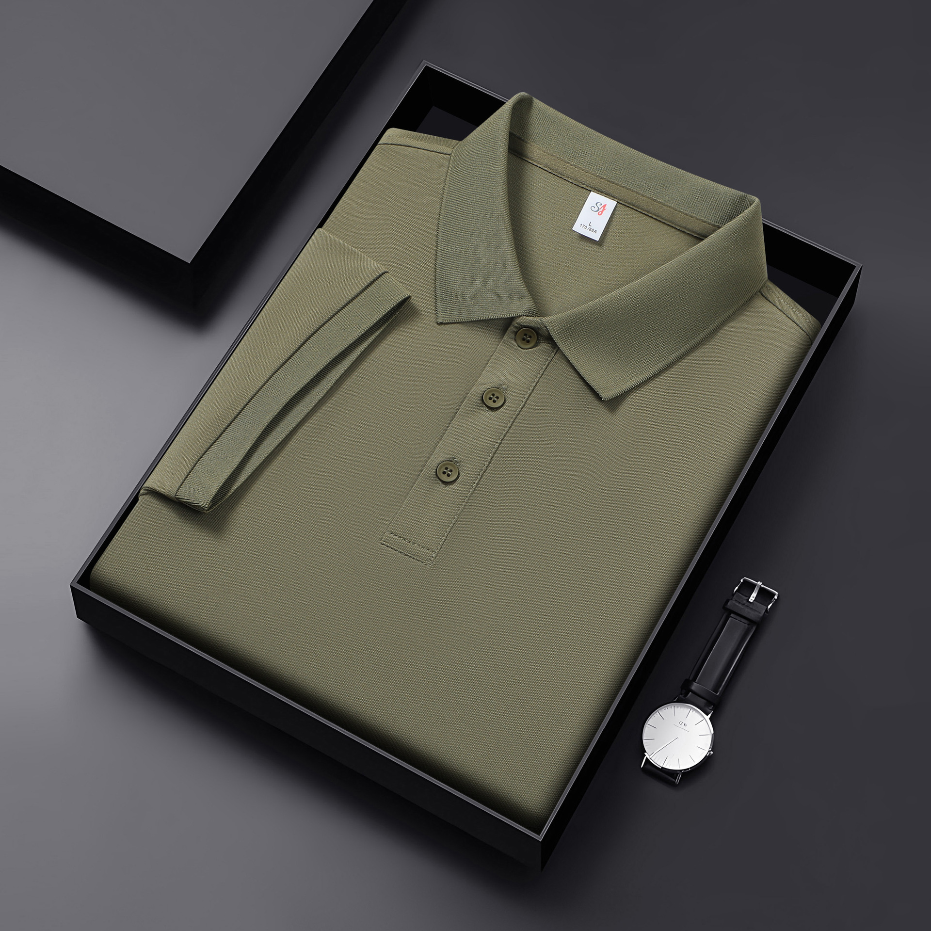 plus size black short-sleeved men's polo shirt handsome summer trendy men's shoulder shirt collar American solid color non-standard T-shirt