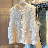 Вязаная зимняя жилетка в китайском стиле, chanel-style, безрукавный свитер, тёмно‑серый/беж, S–3XL