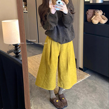 实拍 2025秋冬季新款韩版显瘦百搭韩版灯芯绒八分裤弯刀阔腿裤子