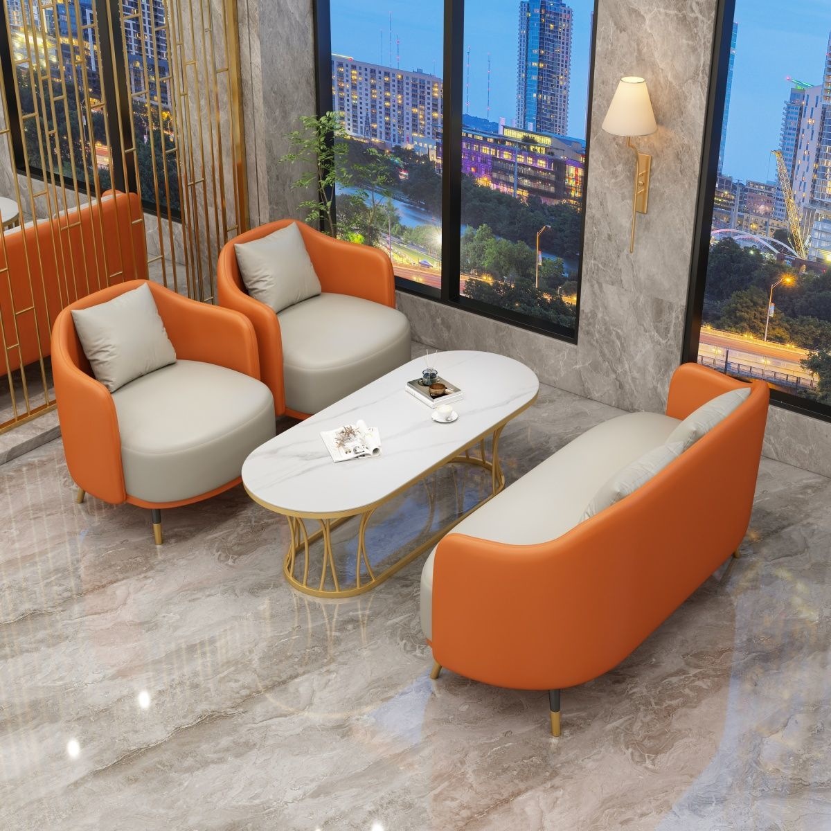 Negotiation table and chair set for sales offices, reception and meeting tables and chairs, leisure single sofa and coffee table set for shopping malls and beauty salons
