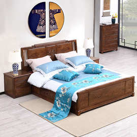 国标红木双人床鸡翅木实木床1.8米新中式床主卧婚床1.5m简约箱体
