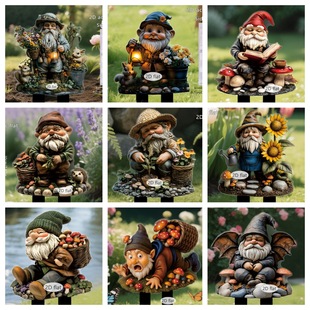 Cross-Border Fairy Tale Mushroom-Picking Dwarf 2D Acrylic Outdoor Garden Stake Courtyard Potted Decoration Prop