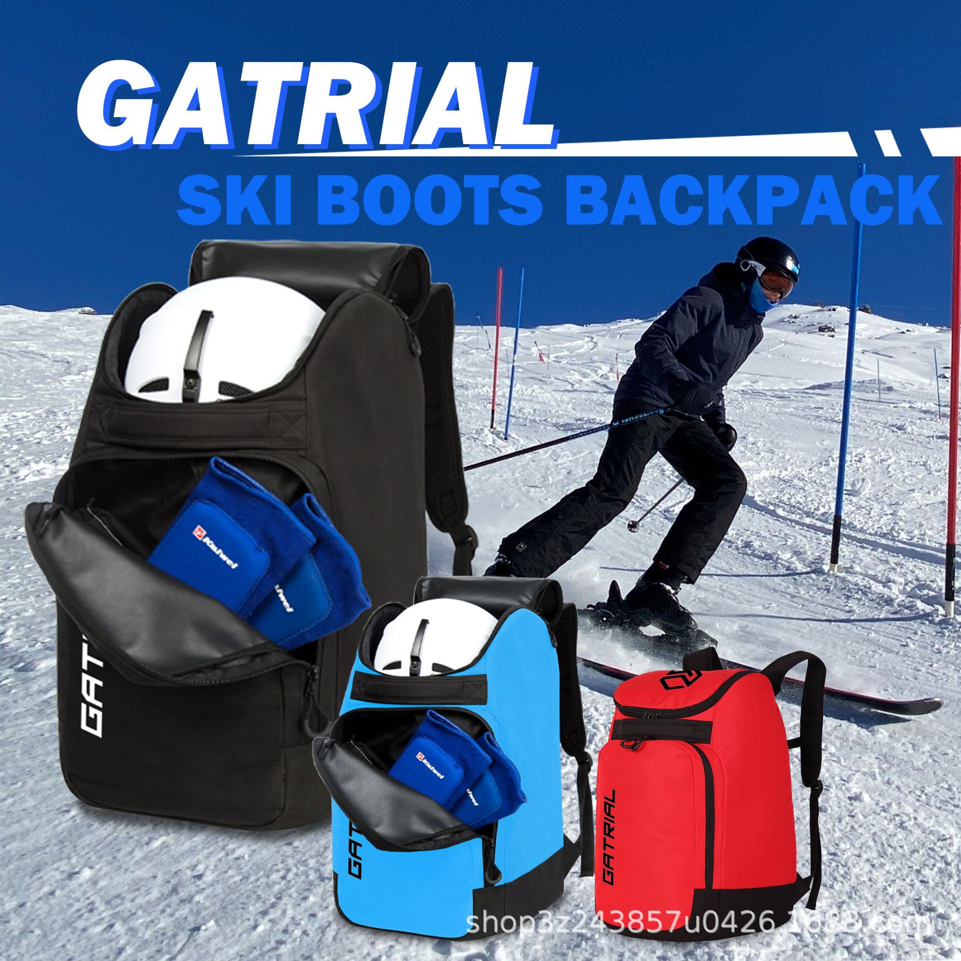 GATRIAL ski boot bag, with helmet compartment, Oxford backpack for ski equipment