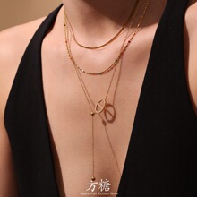 方糖抽拉式猪鼻子小金珠流苏项链女简约小众冷淡风轻奢气质锁骨链