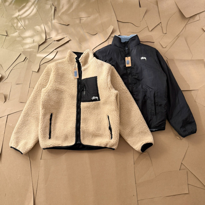 Foreign Trade Cross-Border American Retro St Double-Sided Patch Pocket Zipper Stand Collar Lamb Wool Polar Fleece Jacket for Couples Foreign Trade Cross-Border American Retro St Double-Sided Patch Pocket Zipper Stand Collar Lamb Wool Polar Fleece Jacket for Couples