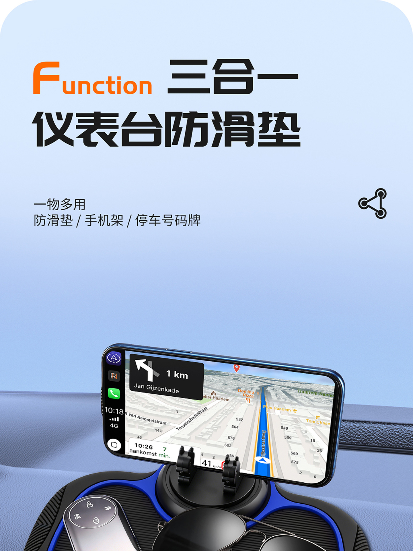 Car anti-slip mat, car navigation phone holder, anti-slip and high-temperature resistant, multifunctional dashboard storage mat