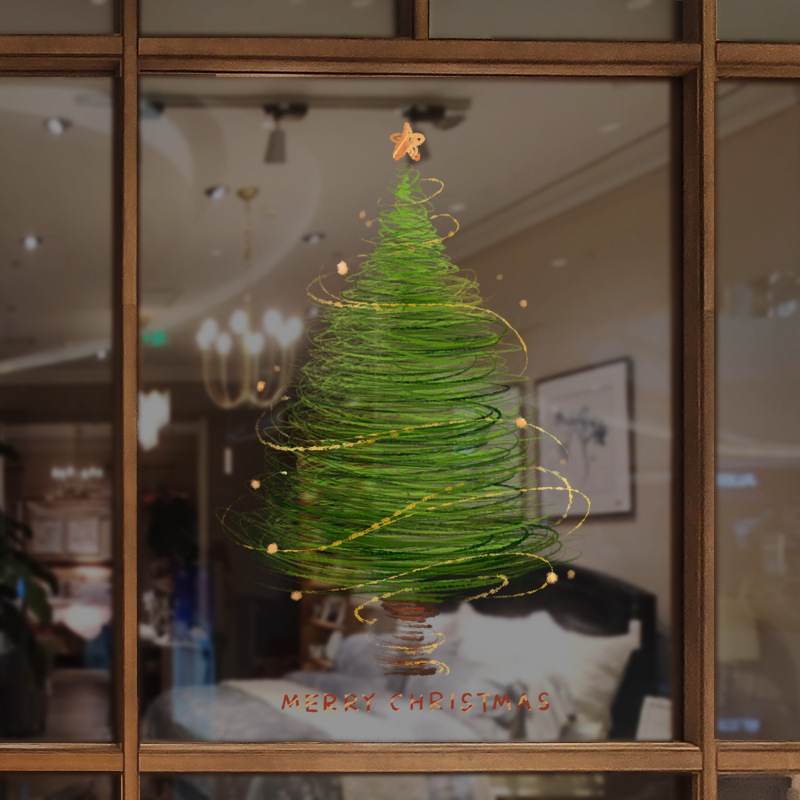 SDUV圣诞节商场橱窗玻璃贴圣诞树节日氛围贴画一件代发外贸可加工