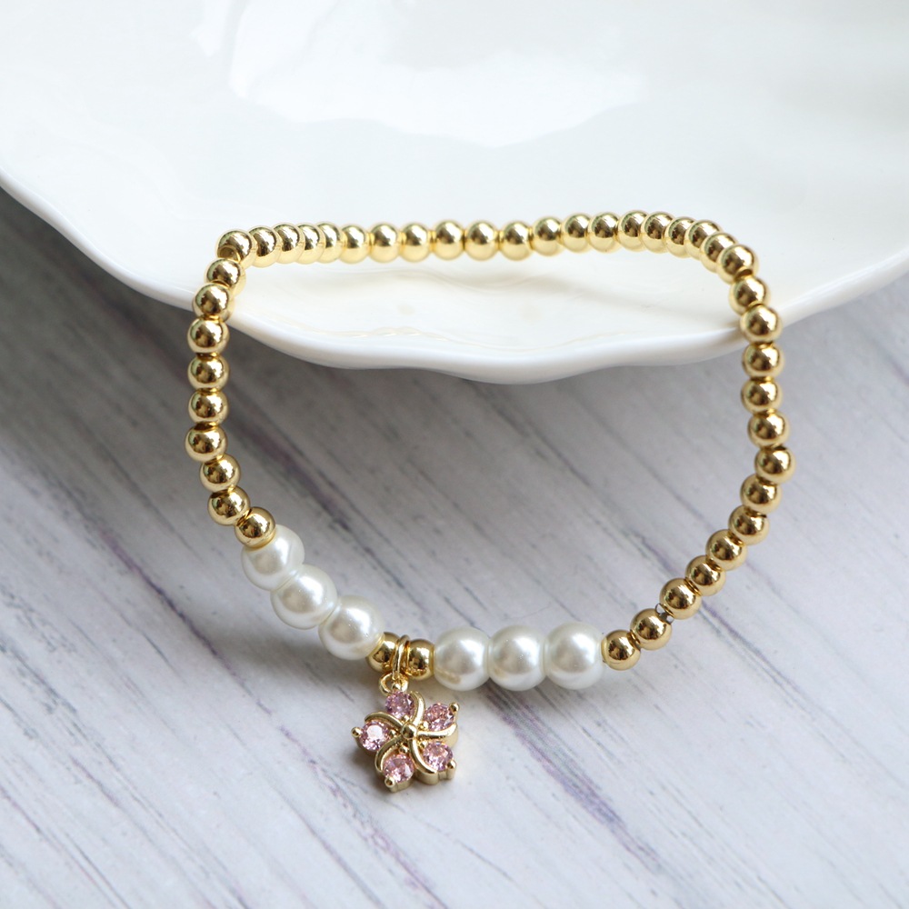 fashion pearl simple color zircon flower copper bracelet