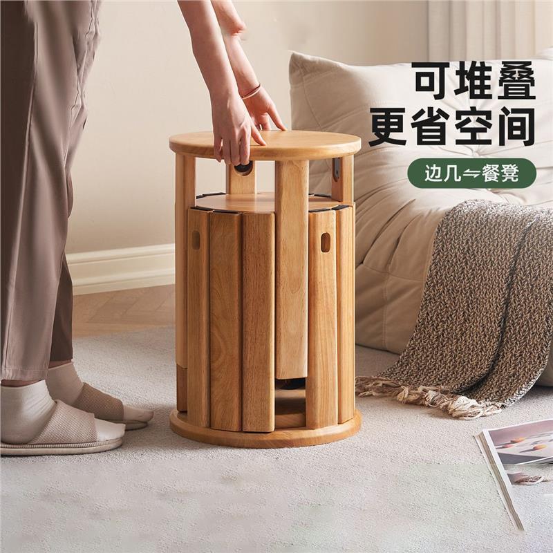Round Stool Transfer Printing Solid Wood Stackable Home Dining Table Stool Eating Stool Multi-Functional Stacking Combination Stool