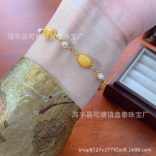 厂家批发 天然蜜蜡老蜡珍珠手链  S925银镶嵌