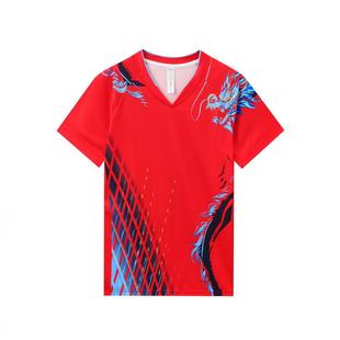 Polyester Dragon Pattern V Neck Table Tennis Short-Sleeved Tops for Couples V Neck Loose Clothing Summer New Printed T-Shirt