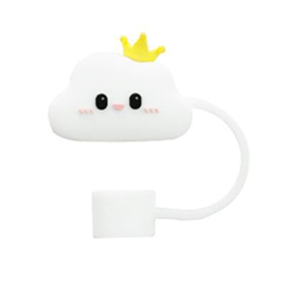 Silicona transfronteriza 8-10mm nube blanca corona tapa de pajita cara sonriente muñeca de dibujos animados tapón de polvo cubierta protectora de pajita al por mayor
