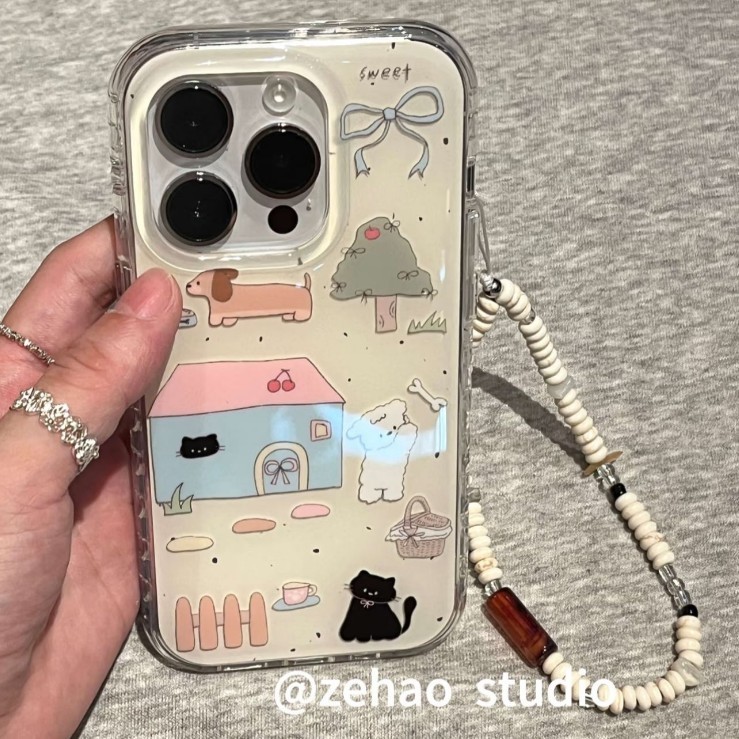 小红书爆款奶黄房屋小狗猫咪适用iphone16pro苹果15新款14手机壳|undefined
