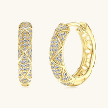 2025日韩新款轻奢微镶菱格纹莫桑石耳环女个性设计感S925纯银耳圈