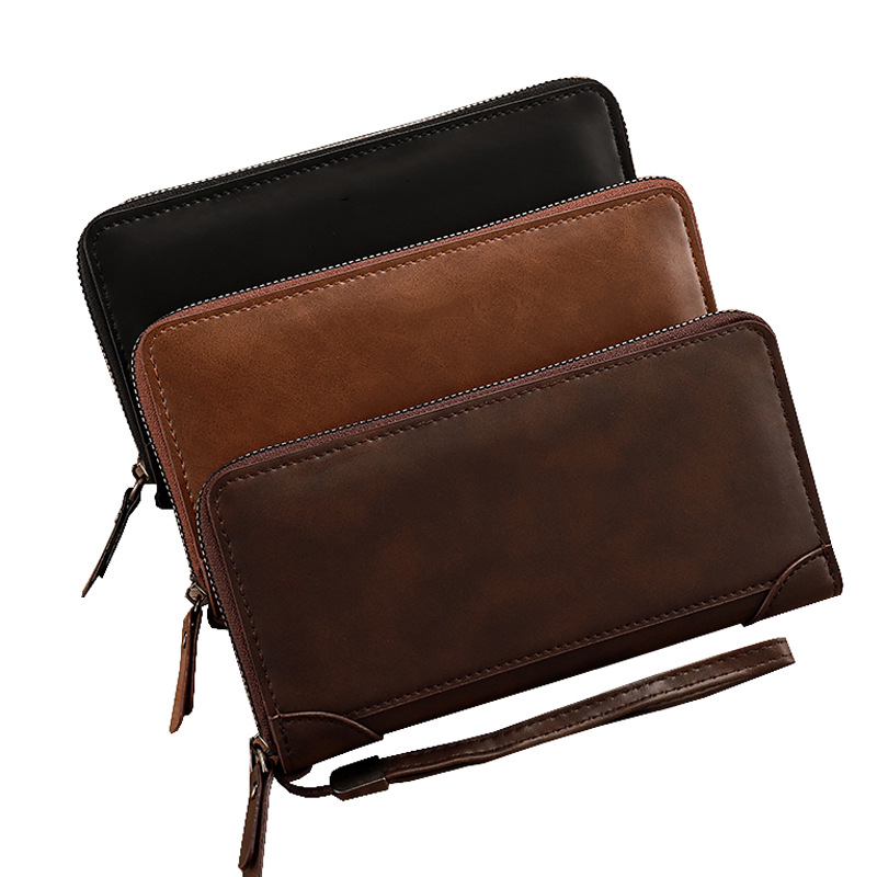 Clutch Bag New Long Men's Zipper Fashionable Solid Color Wallet Large Capacity Mobile Phone Bag Multi-Card Coin Purse