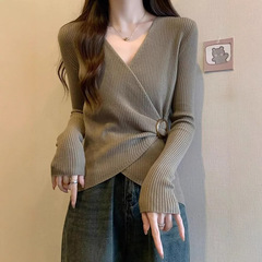 长袖针织衫女上衣短袖宽松慵懒风显瘦不挑人休闲百搭毛衣女外穿