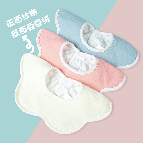Gauze beanie velvet baby petal bib pure cotton baby saliva towel pure cotton waterproof autumn and winter thickened newborn bib