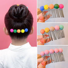 儿童糖果色彩豆刘海碎发整理发梳小女孩彩色球球发卡后脑勺插梳子