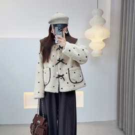 爱元25年冬季新款大码女装胖mm百搭时尚减龄翻领波点毛毛外套9208