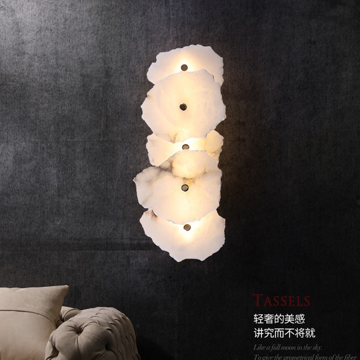lámpara de pared postmoderna lámpara de cabezal de cama lámpara de cabezal de hotel sala de estar nube dormitorio lámpara de pared tienda de cabezal de cama lujoso nube empalme piedra ligera larga