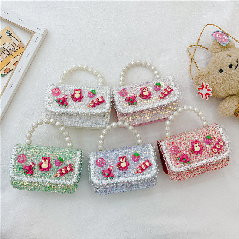 Bolso de los niños del verano de la nueva manera de La Perla de las niñas bolsa de mensajero oso Lindo bolso de las mujeres estilo de la princesa monedero de la moneda